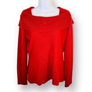 Debbie Morgan Beaded Red Sweater Long Sleeves Holiday